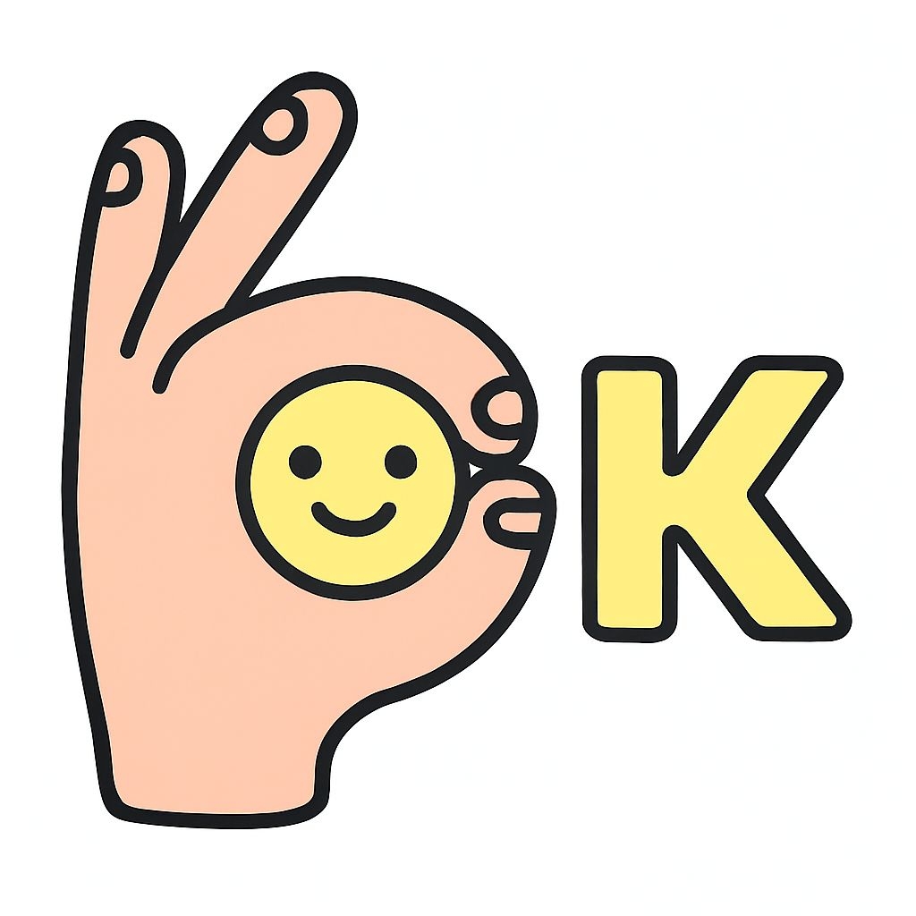 Cartoon Hand Holding Smiley Face and Letter K Sticker