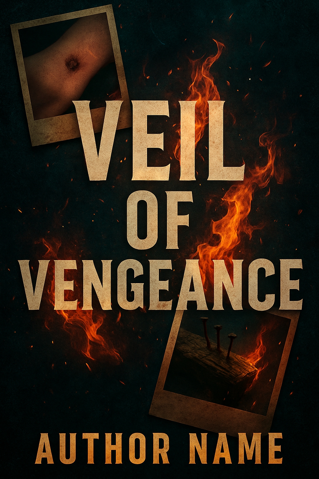 Veil of Vengeance Dramatic Book Cover with Fiery Elements EBook Cover