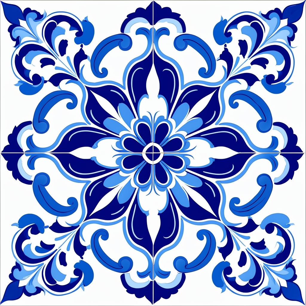 Elegant Portuguese Azulejo Tile Floral Pattern Seamless Pattern