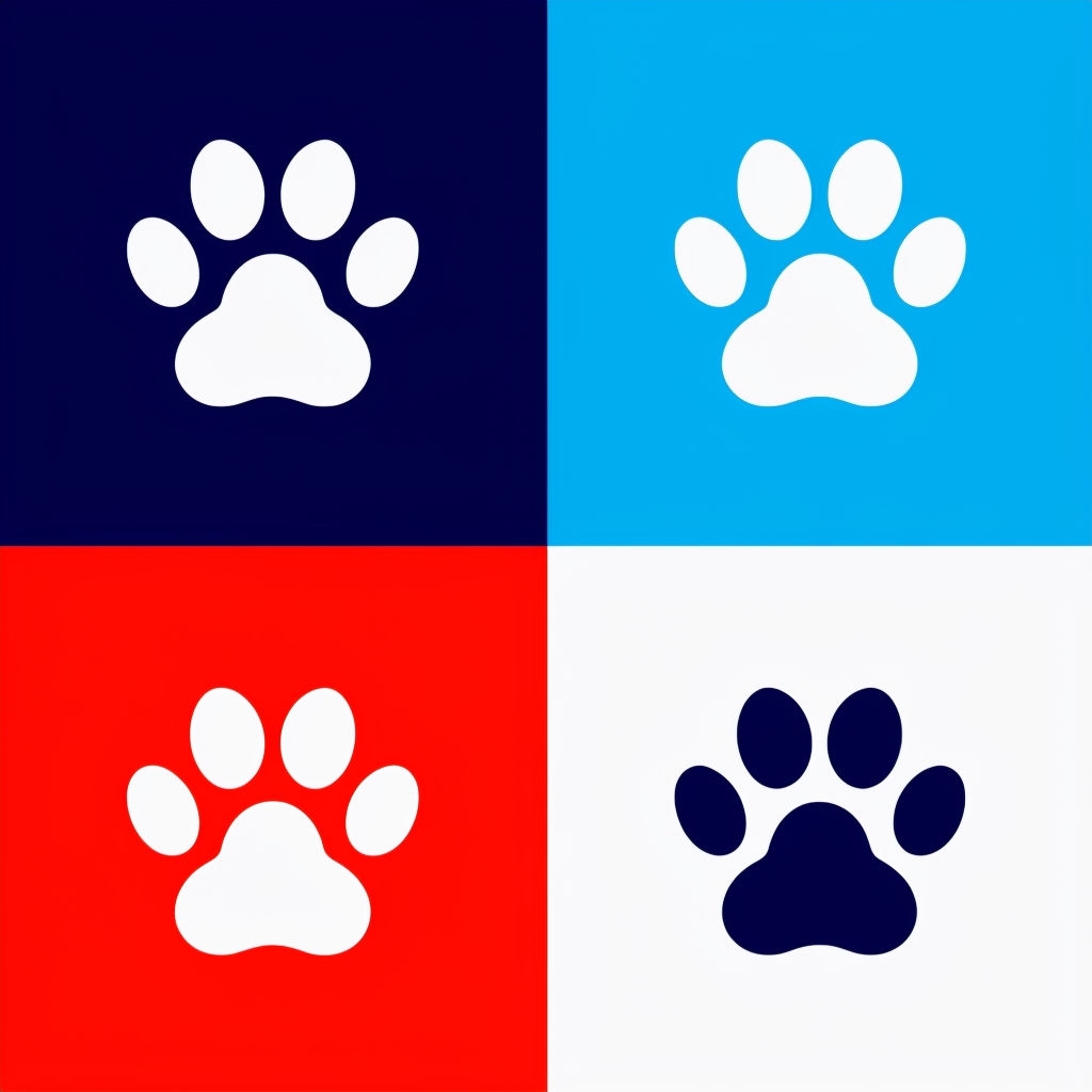 Minimalist Paw Print Icons in Colorful Quadrants Seamless Pattern