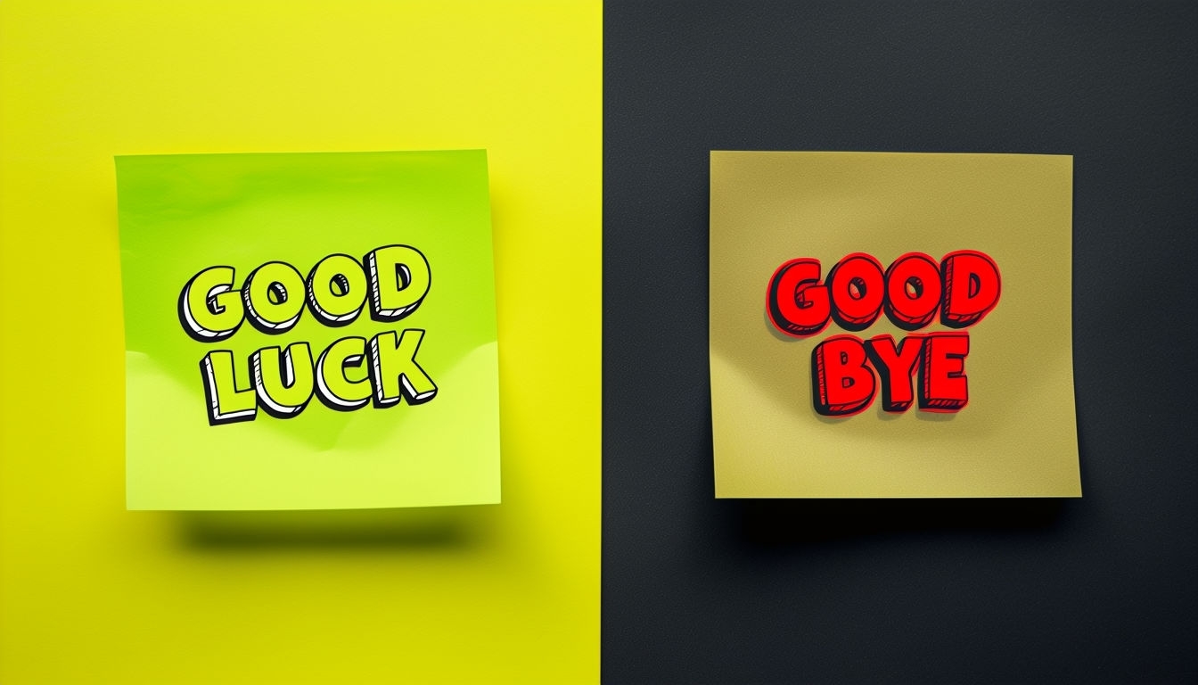 Colorful Good Luck and Goodbye Sticky Notes Illustration Social Media Post