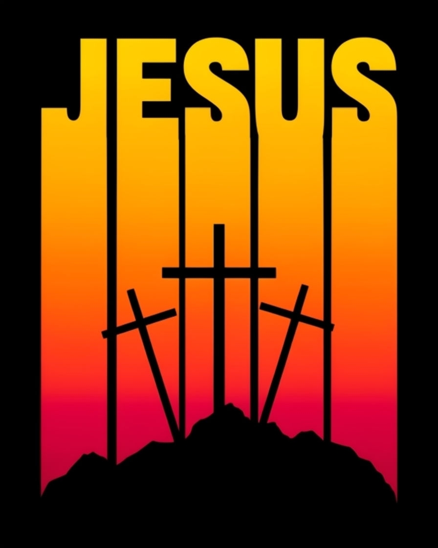 Bold Religious Graphic with Black Crosses and JESUS Text T-Shirt