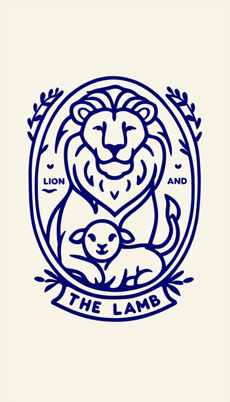 Navy Blue Lion and Lamb Emblem Illustration Phone Case Cover
