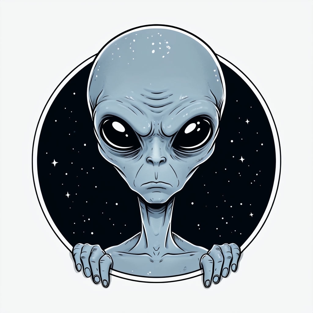Mysterious Alien Illustration with Starry Space Background Sticker