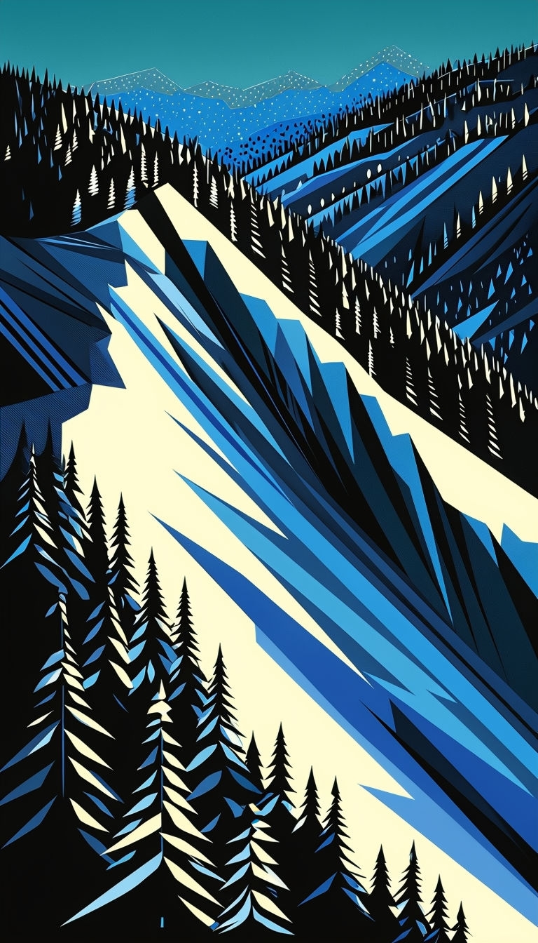 Stylized Geometric Winter Mountain Landscape Illustration Mobile Wallpaper