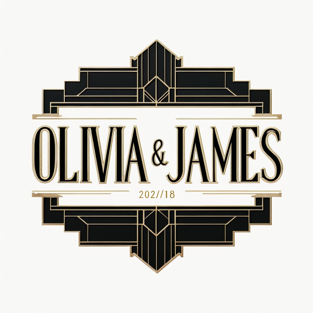 Olivia and James Art Deco Monogram Design with Geometric Frame Monogram
