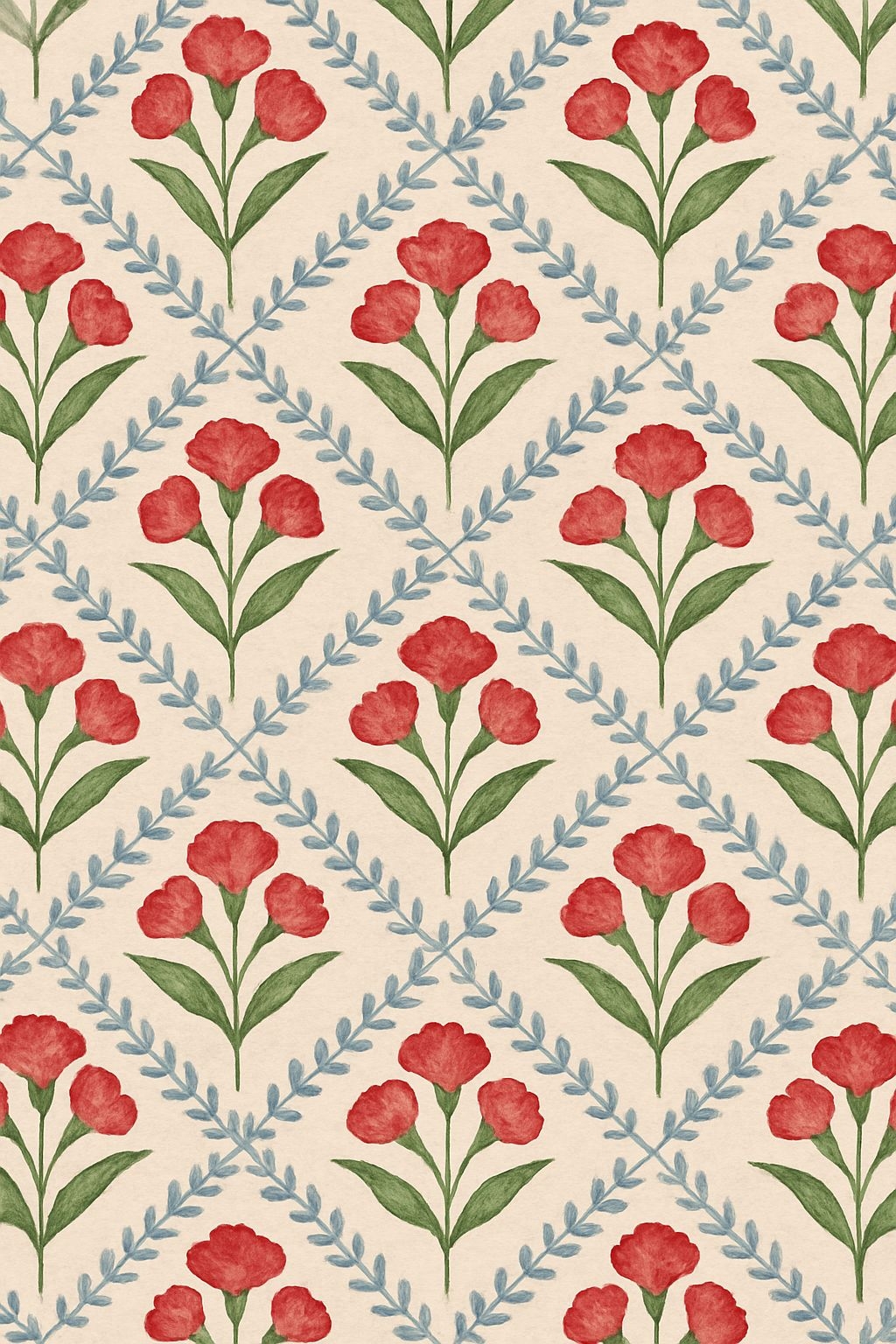 Vibrant Red Floral Pattern on Ivory Background Phone Case Cover