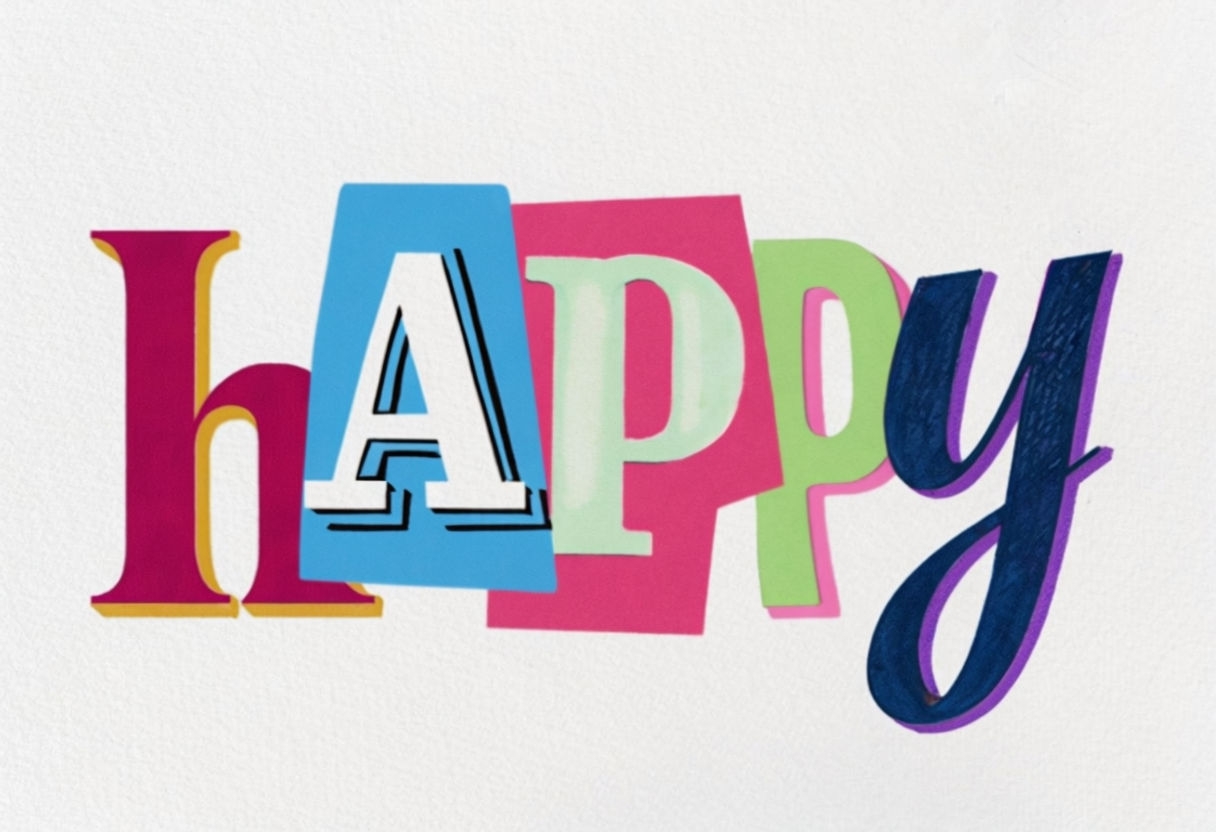 Colorful Happy Word Art Typography T-Shirt