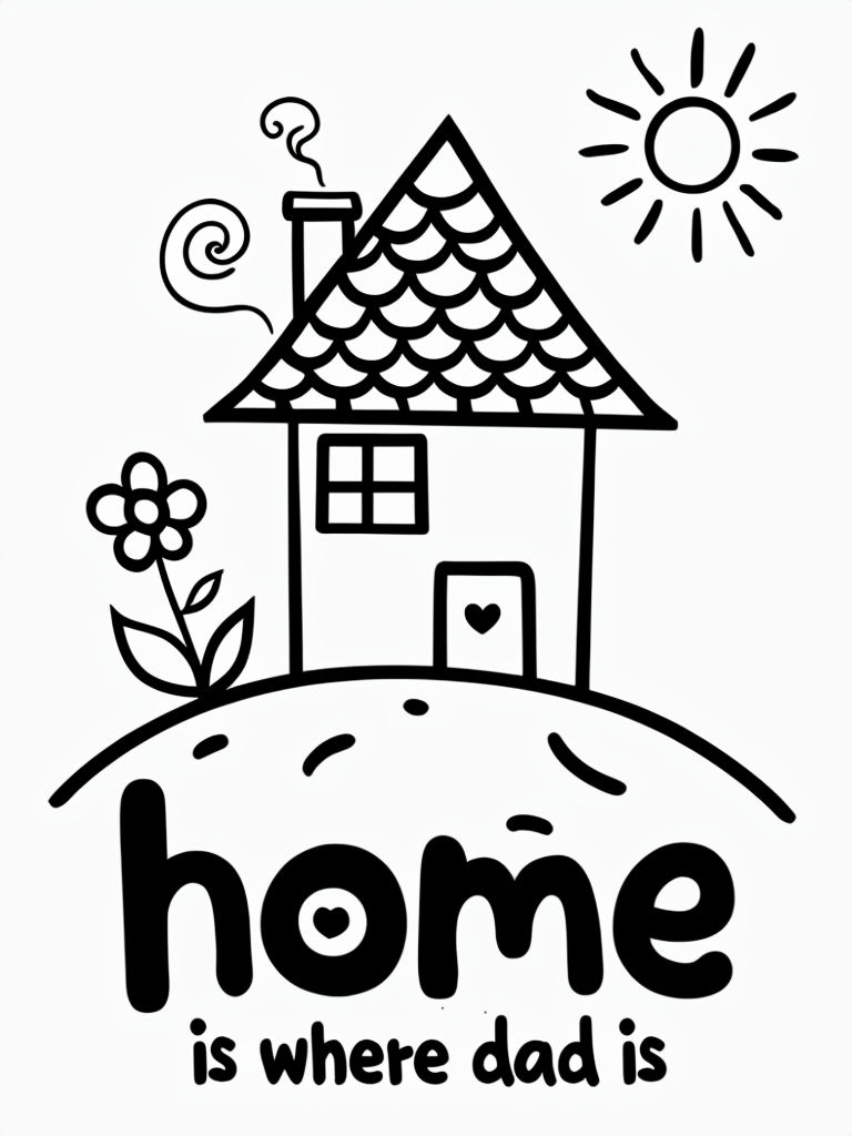 Charming Whimsical House Illustration with Heart Details Coloring Book Pages