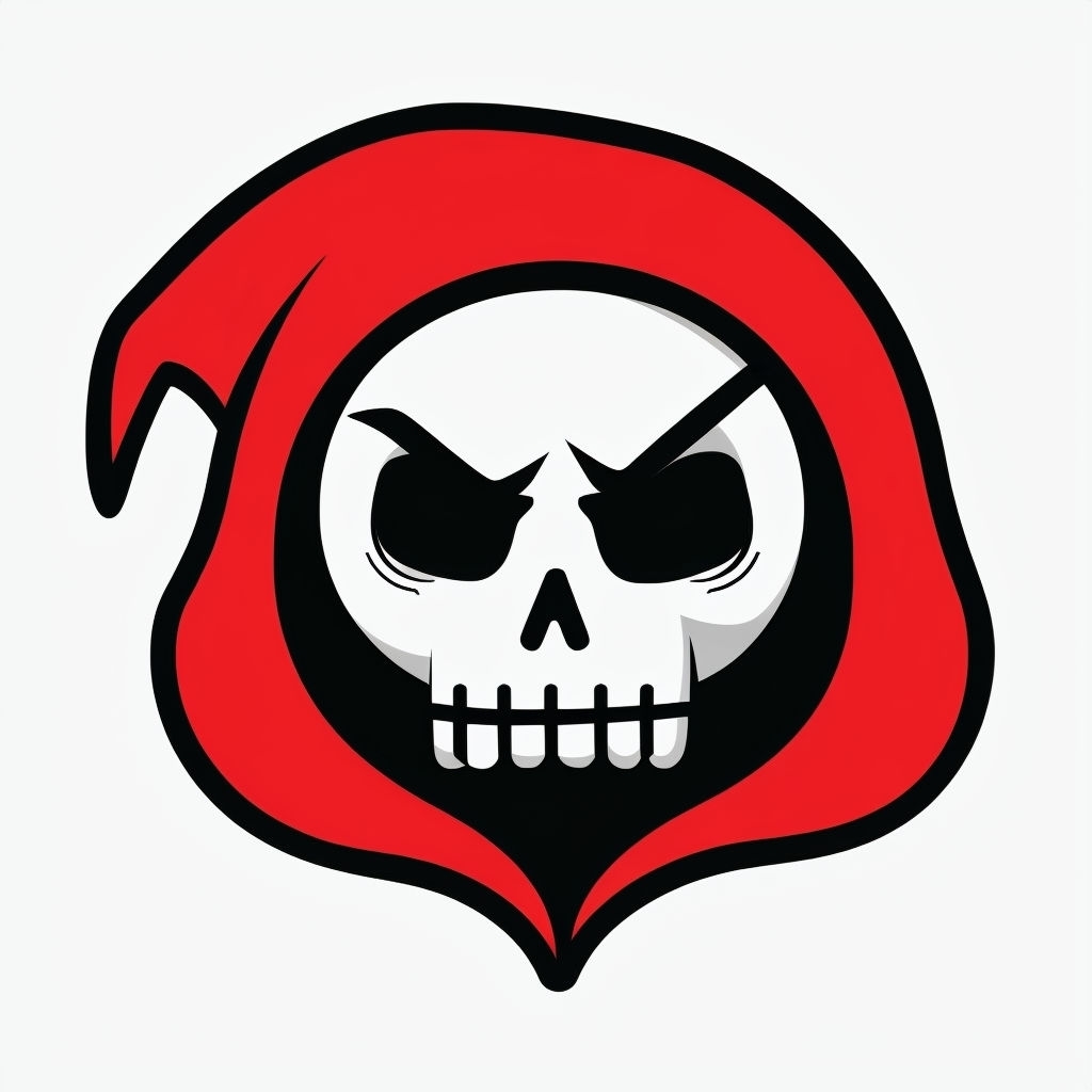 Spooky Skeletal Figure with Red Hood Cartoon Art