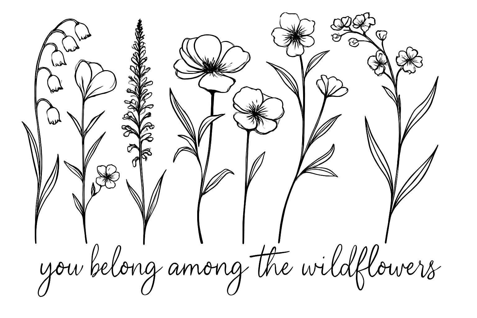 Minimalist Wildflowers Line Art with Inspirational Quote T-shirt