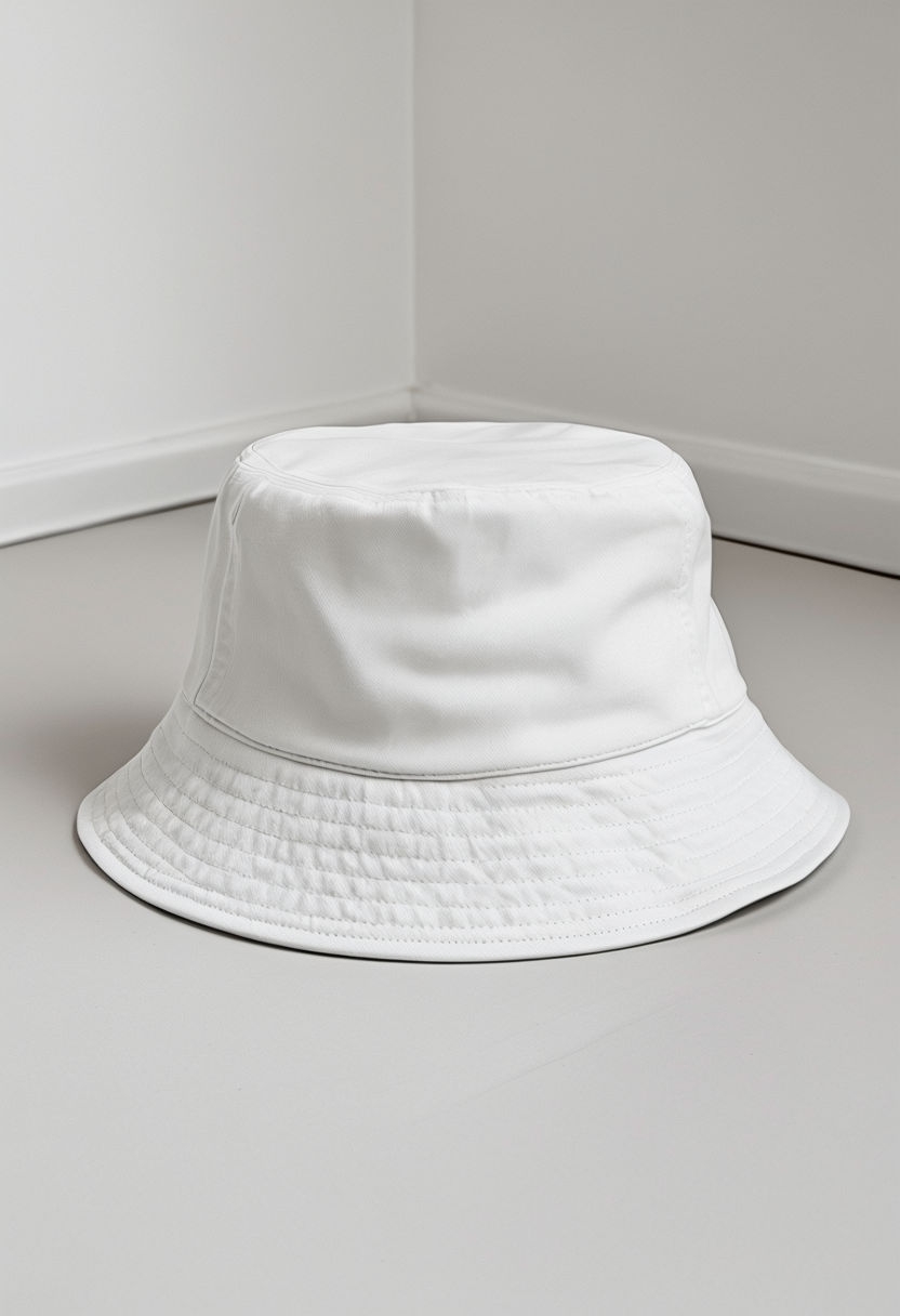 Minimalist White Bucket Hat Product Photography Mockup