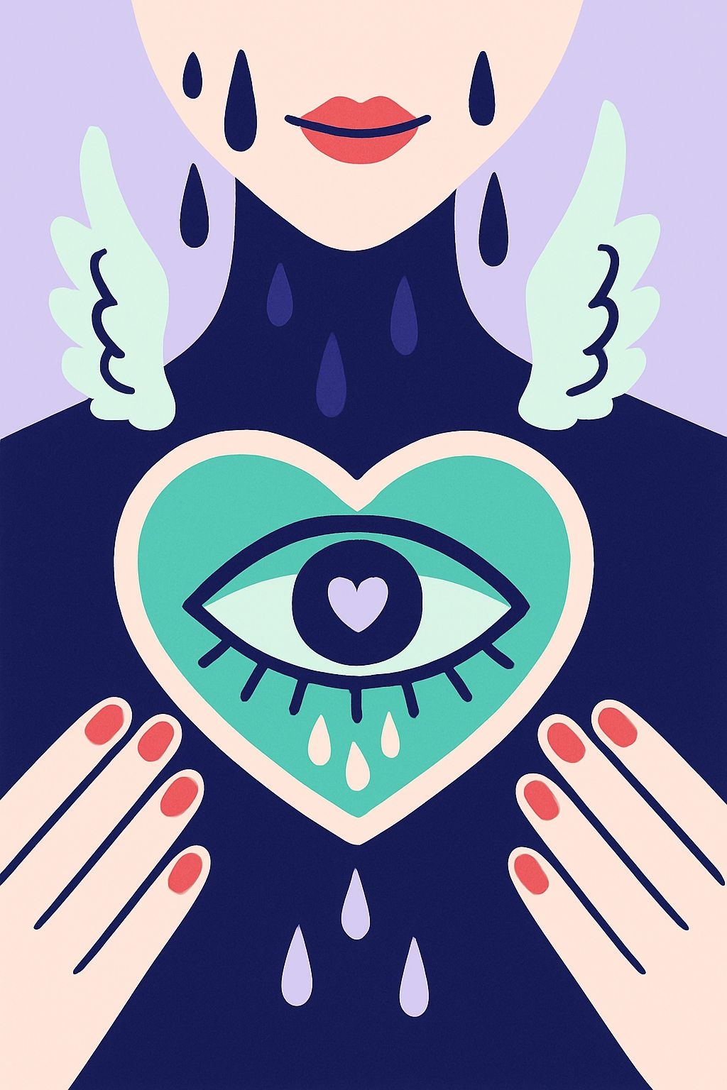 Surreal Minimalist Human Face and Heart Illustration Poster