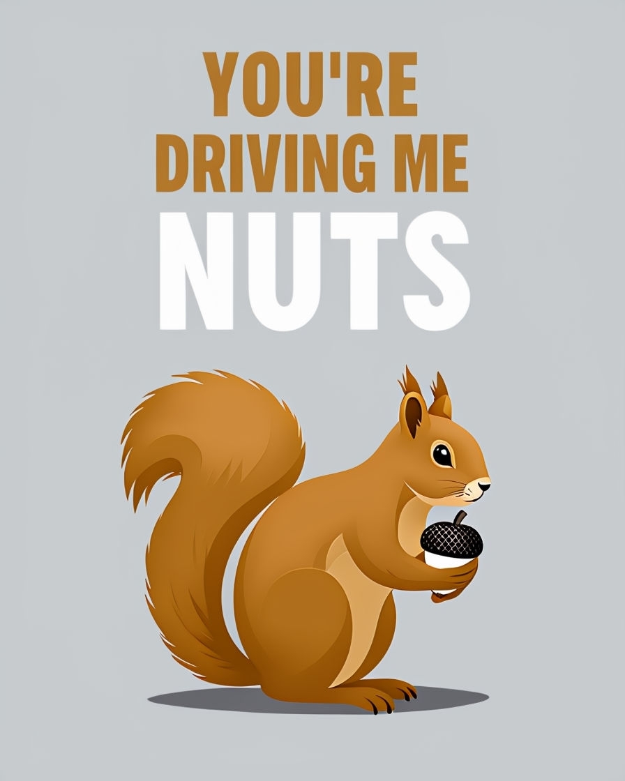 Playful Cartoon Squirrel Driving Me Nuts Greeting Card Illustration