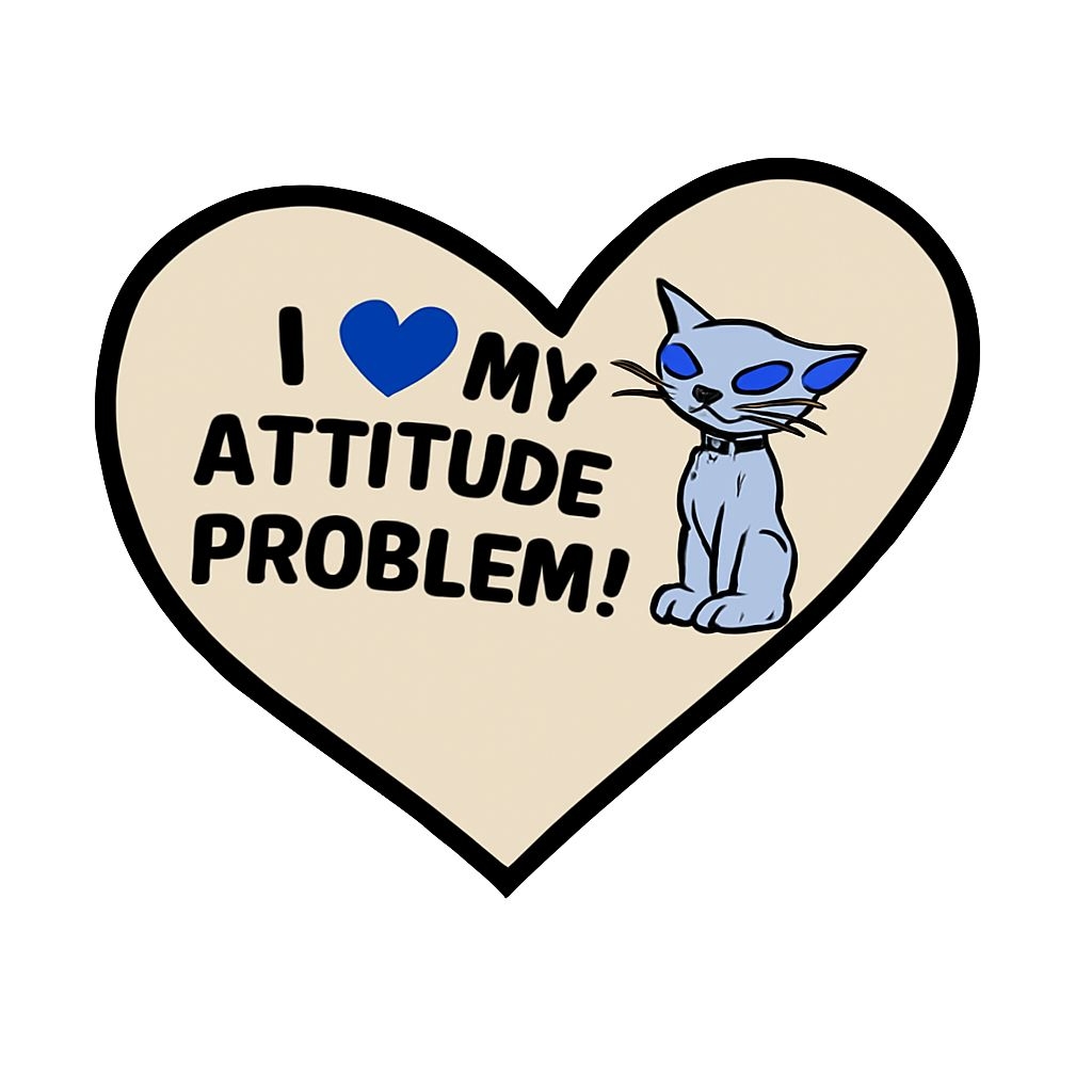 Playful Heart with Cat and Attitude Problem Text Sticker