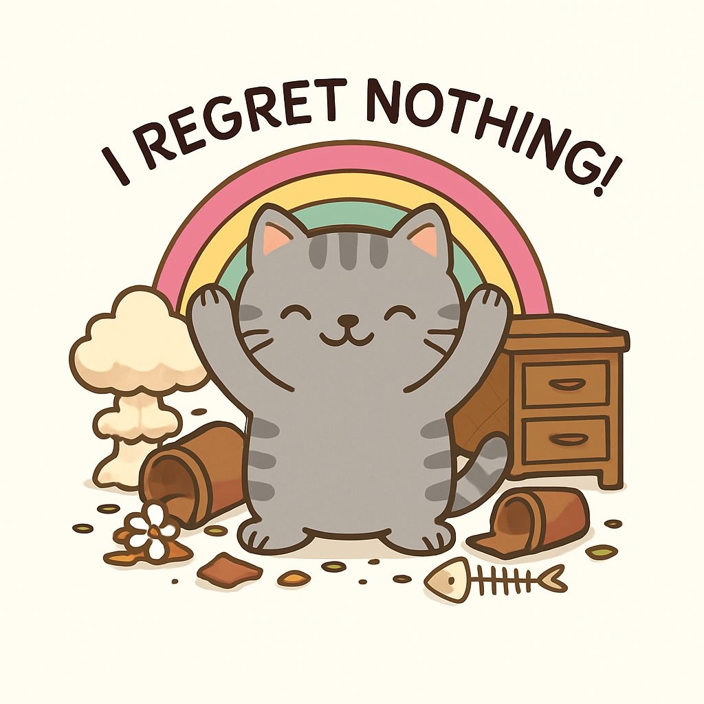Cute Gray Tabby Cat with Rainbow and Chaos Illustration Sticker