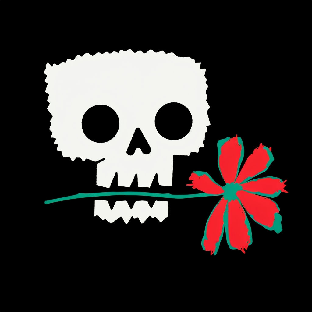 White Skull with Colorful Flower Digital Art Poster