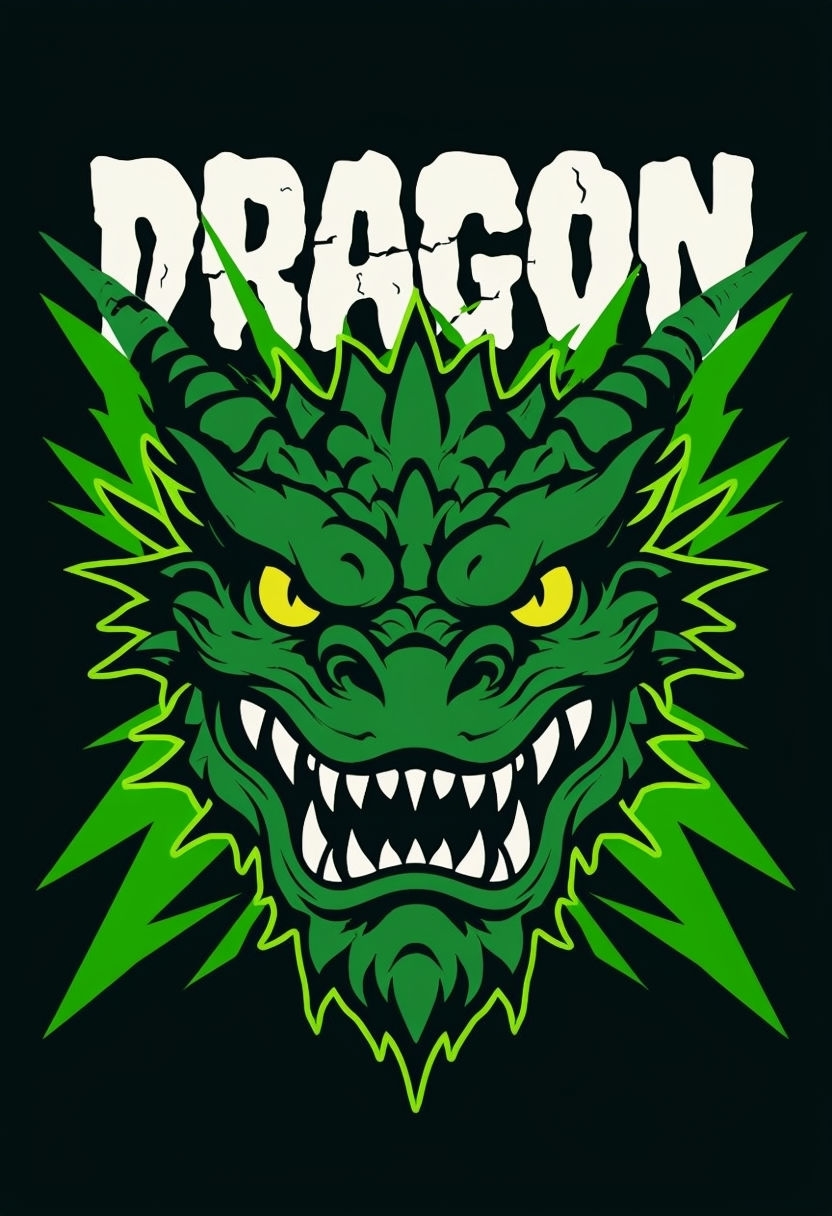 Fierce Cartoon Dragon Face with Bold DRAGON Text T-Shirt