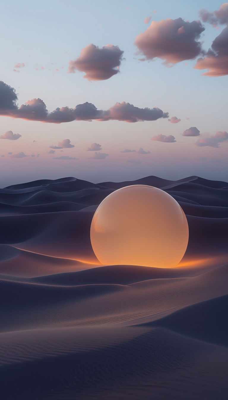 Surreal Twilight Sand Dunes with Glowing Orb Landscape Mobile Wallpaper