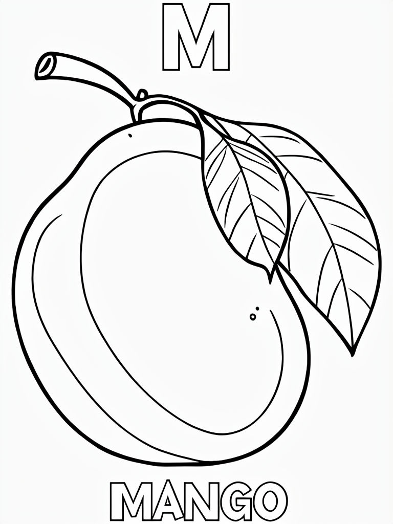 Black and White Mango Illustration for Coloring Book Pages