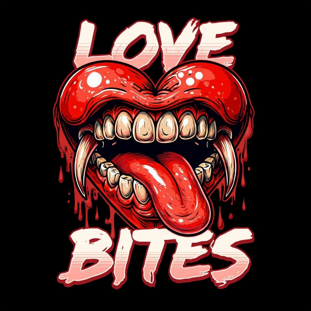 Heart-Shaped Mouth with Fangs and Blood Drips T-Shirt