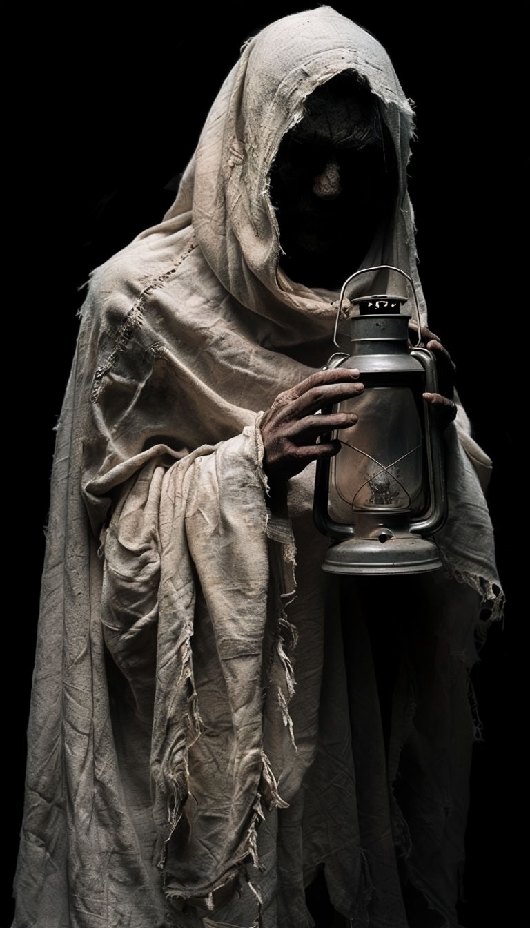 Mysterious Cloaked Figure with Lantern Art Poster