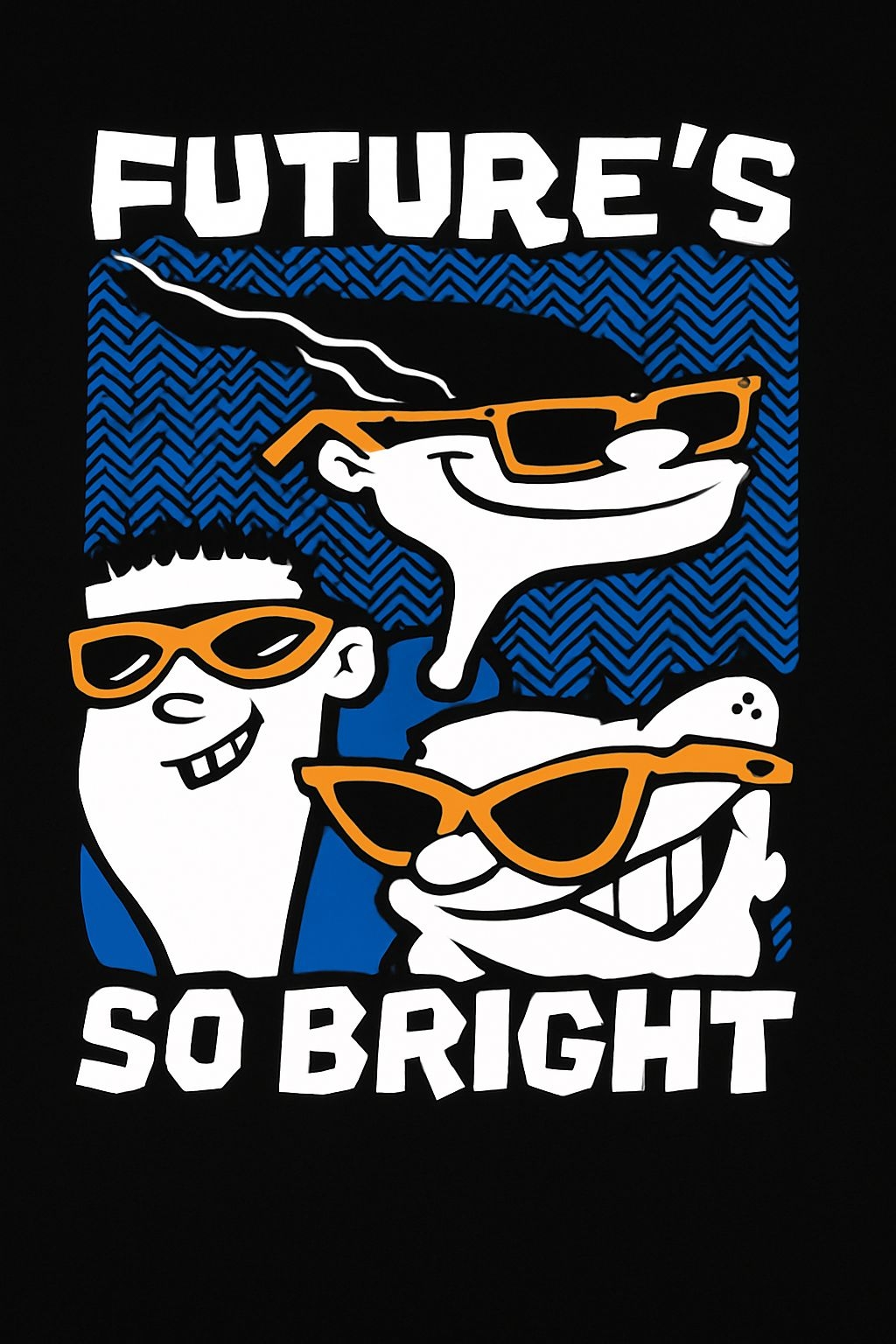 Vibrant Cartoon Characters with Bold Text T-Shirt