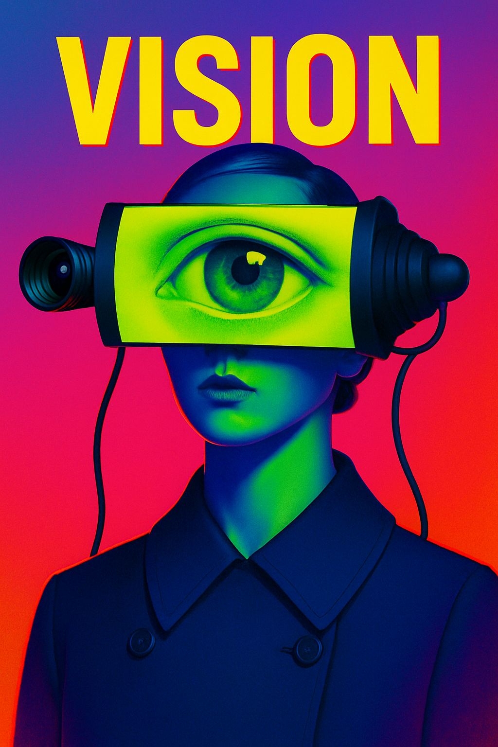 Surreal Futuristic Vision Artwork with Neon Eye Display Poster