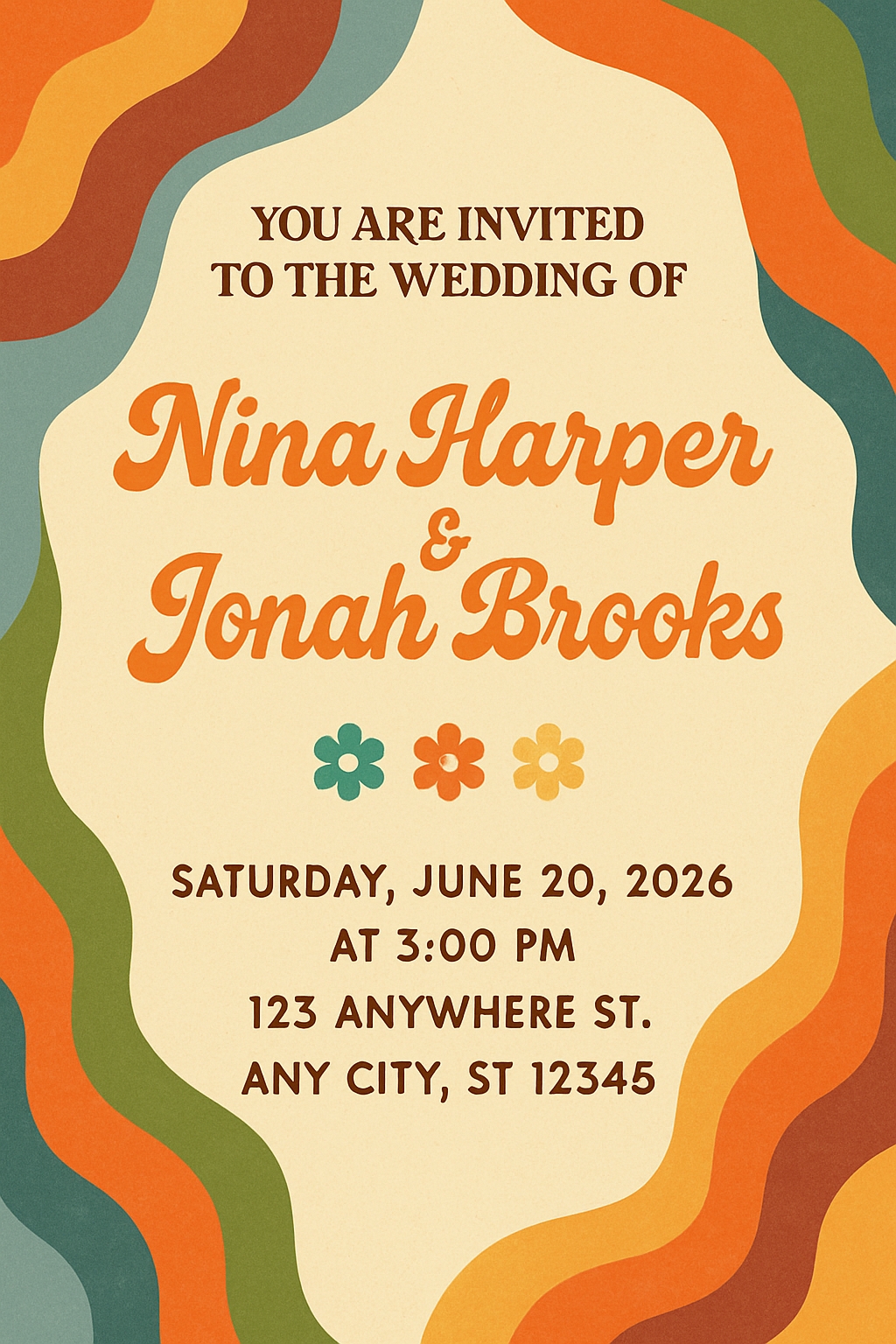Vintage Wedding Invitation with Colorful Floral Borders Design Cards & Invites