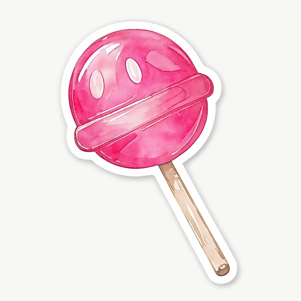 Stylized Pink Lollipop Candy Illustration in Watercolor Sticker