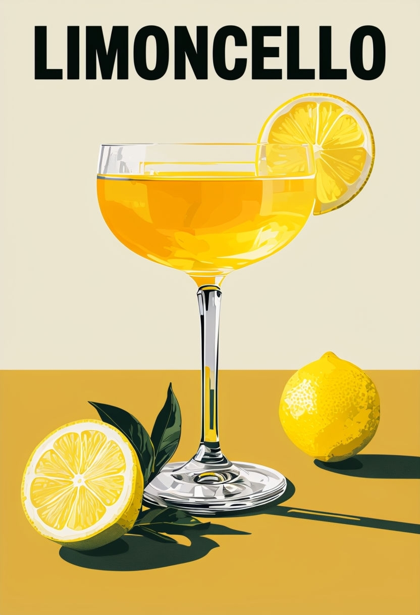 Modern Minimalist Limoncello Cocktail Illustration Poster
