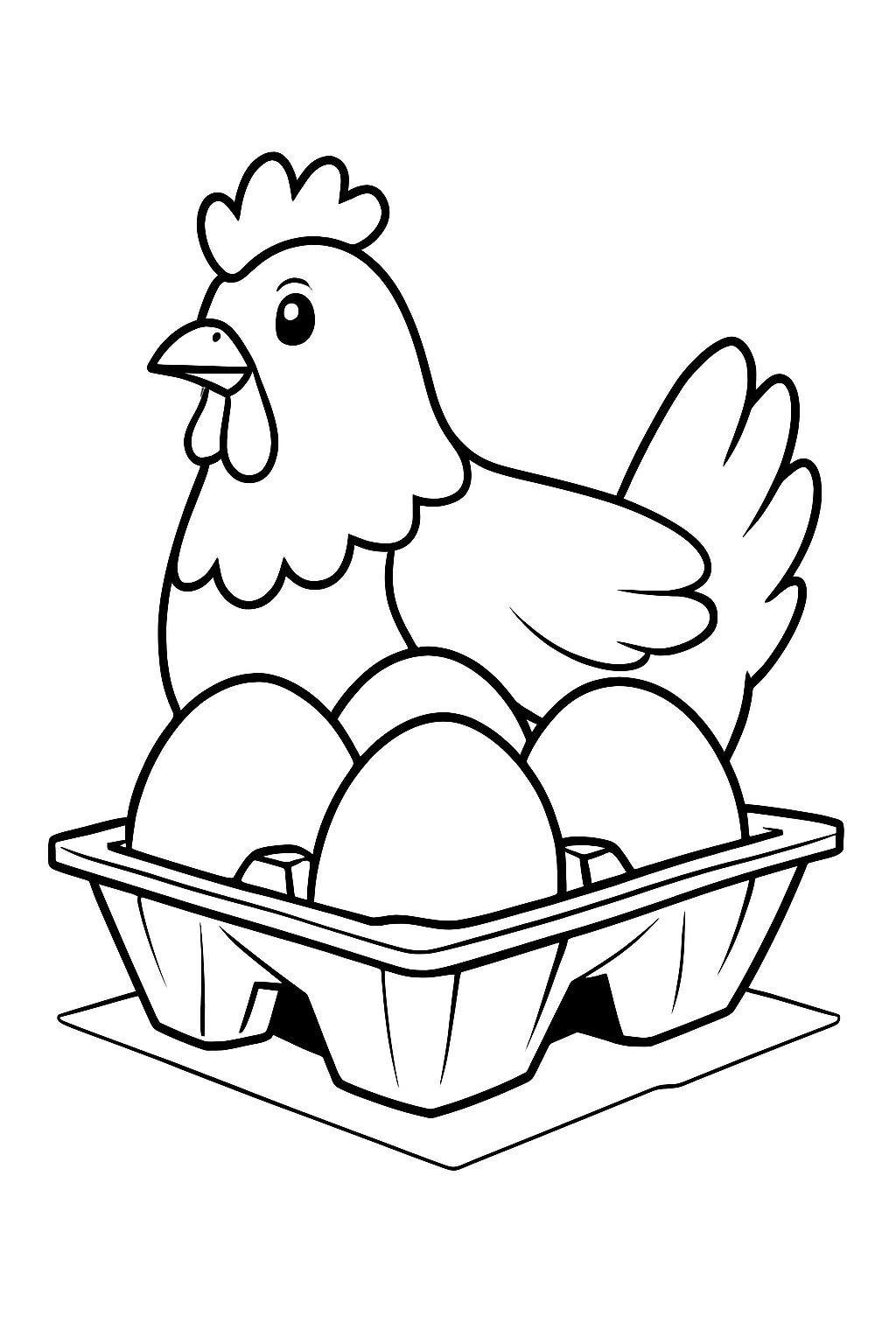 Cute Chicken and Egg Carton Cartoon Illustration Coloring Book Pages