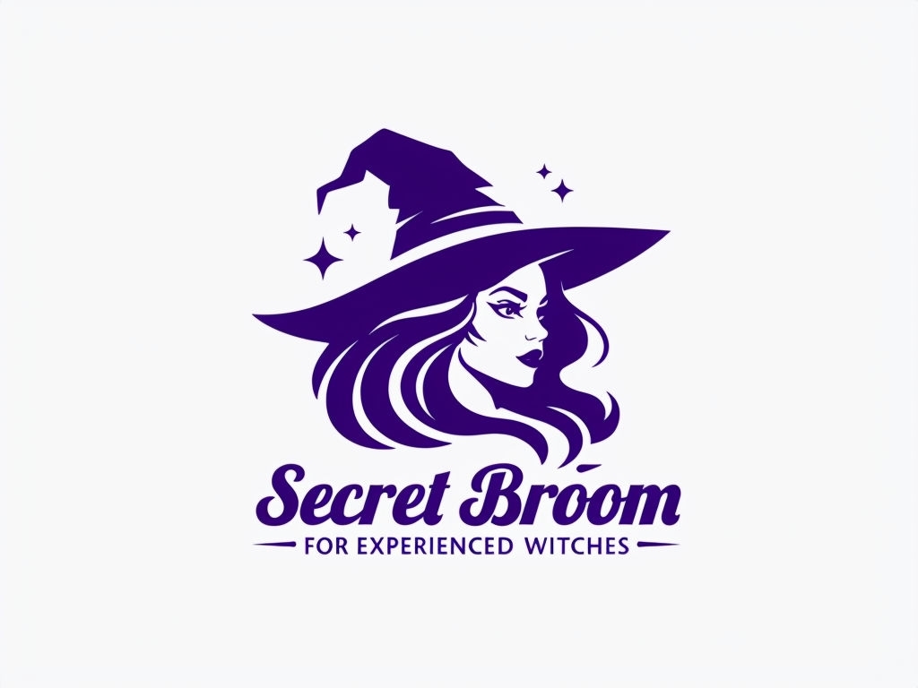Minimalist Woman in Witch Hat Logo Design with Stars