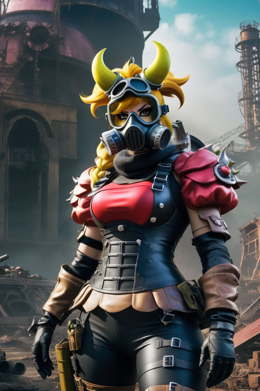 Nintendo Bowsette in a gasmask and scavenged armor in a post... by ...