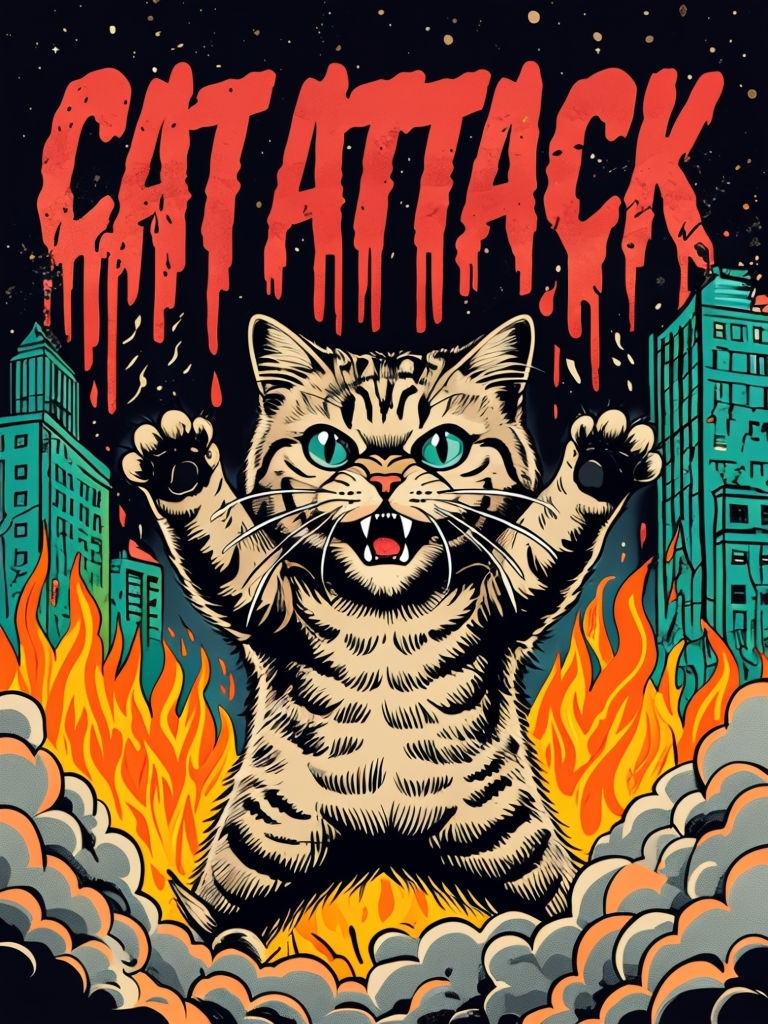 Dramatic Tabby Cat Attack Comic Illustration T-Shirt