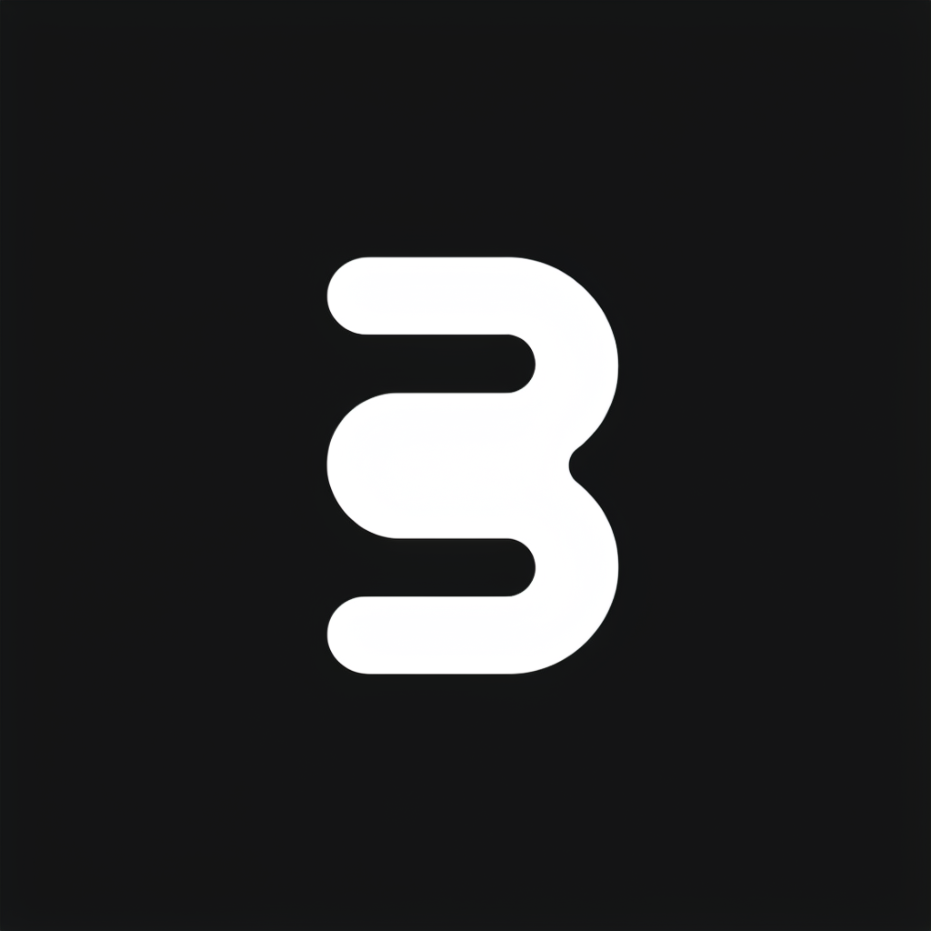 Black White Minimalist Stylized '3' Logo