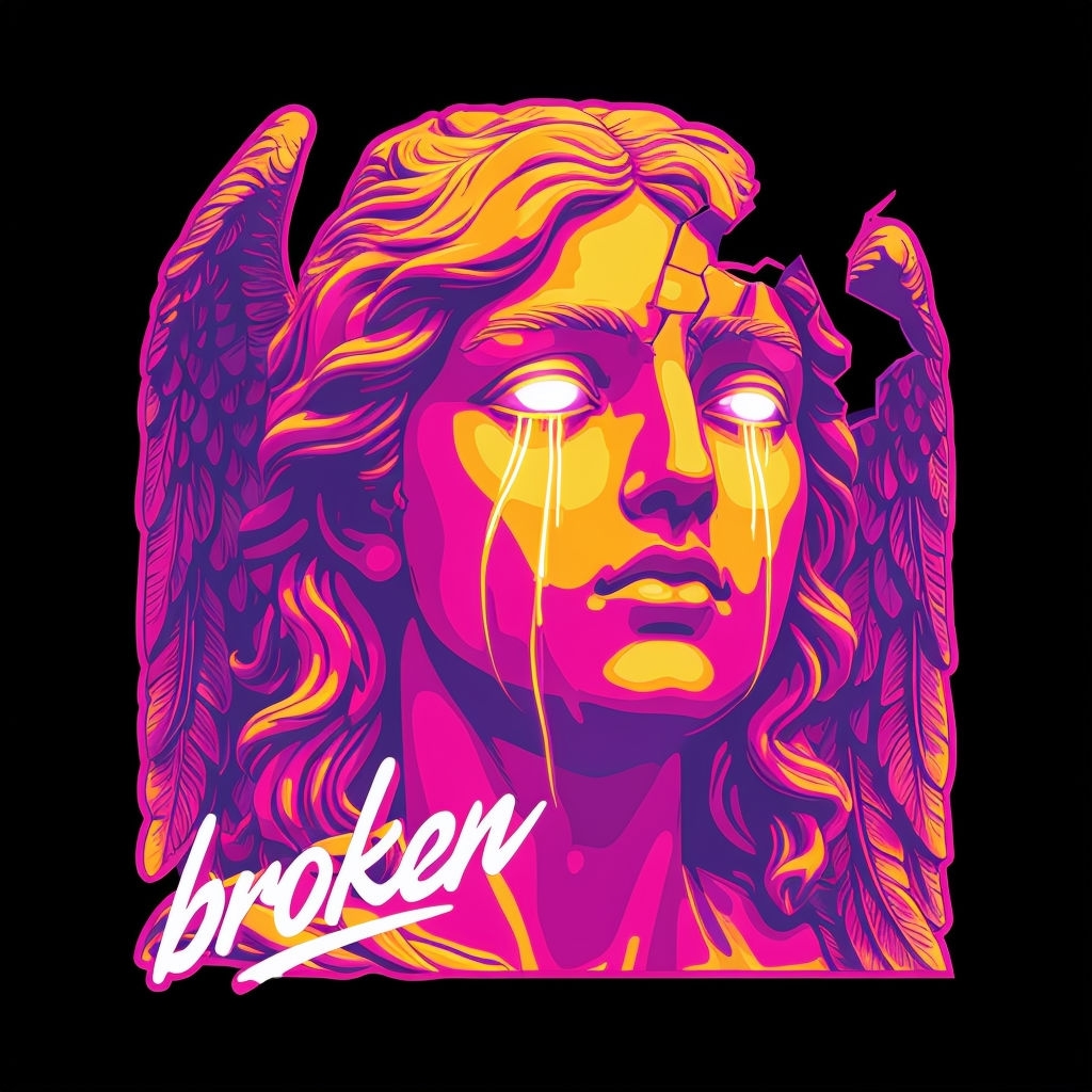 Angelic Figure with Broken Wings and Haunting Glow Artwork Spotify Album Cover