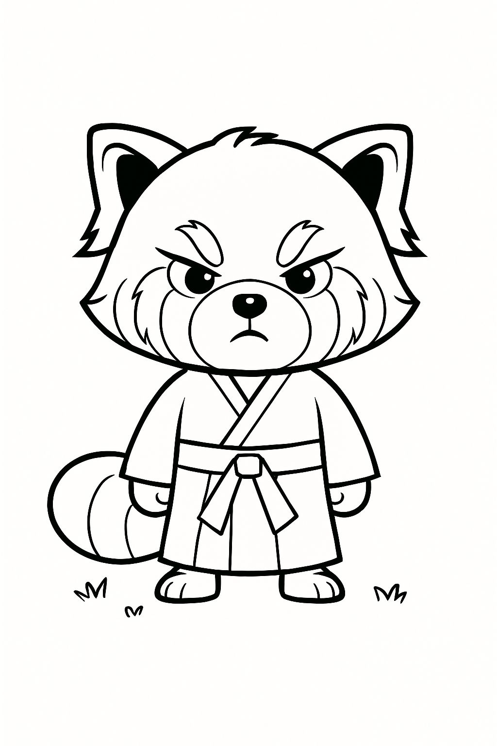 Chibi Red Panda Martial Artist Cartoon Illustration Coloring Book Pages