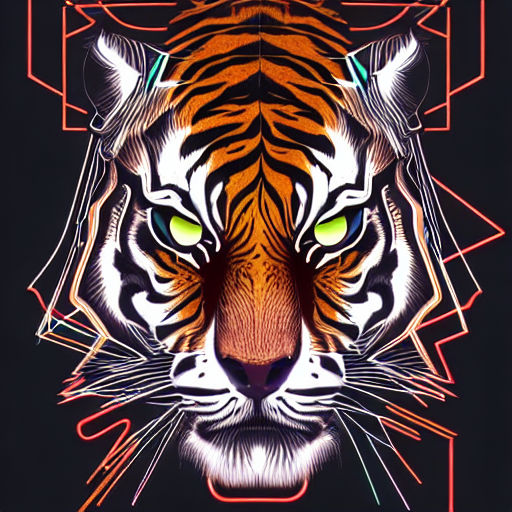 One single vector 2d cyberpunk tiger for tatto by Lilan Buddhika ...