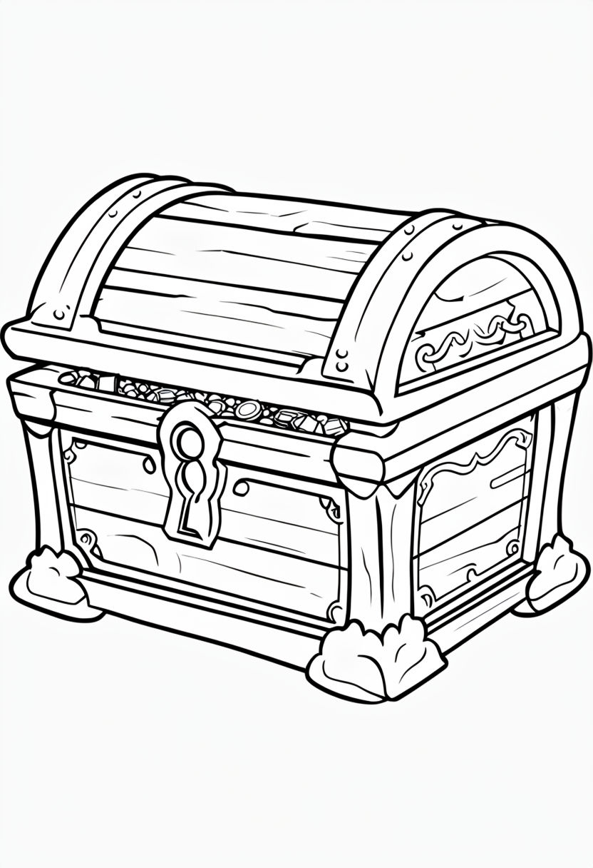 Whimsical Treasure Chest Line Drawing Coloring Page