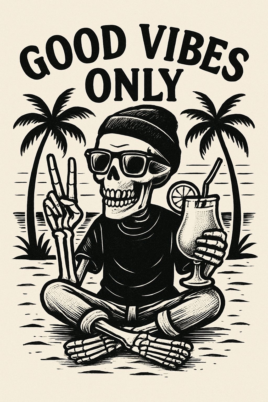 Relaxed Skeleton with Tropical Vibes and Good Vibes Only T-shirt