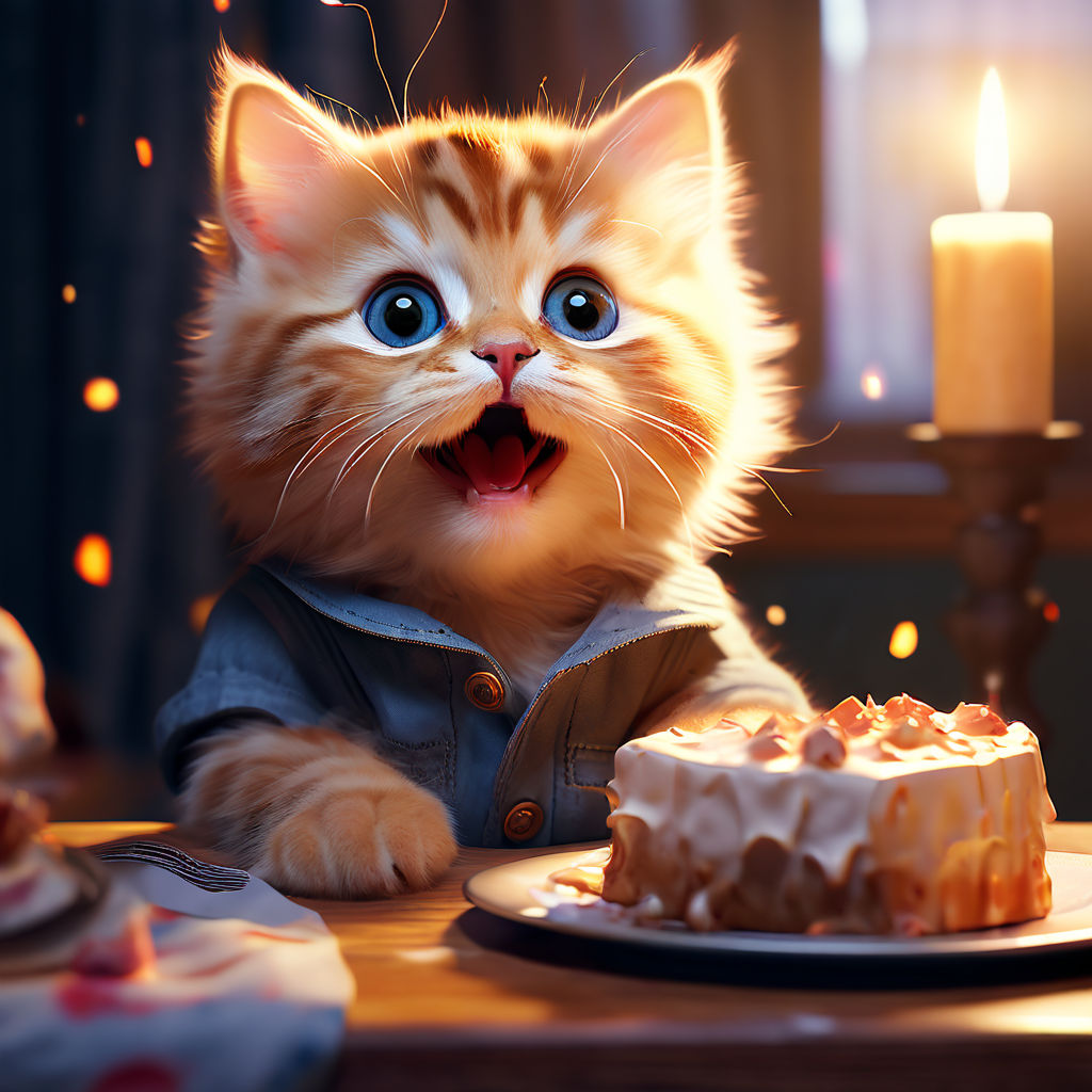 chubby munchkin white cat cute cartoon happy birthday cake