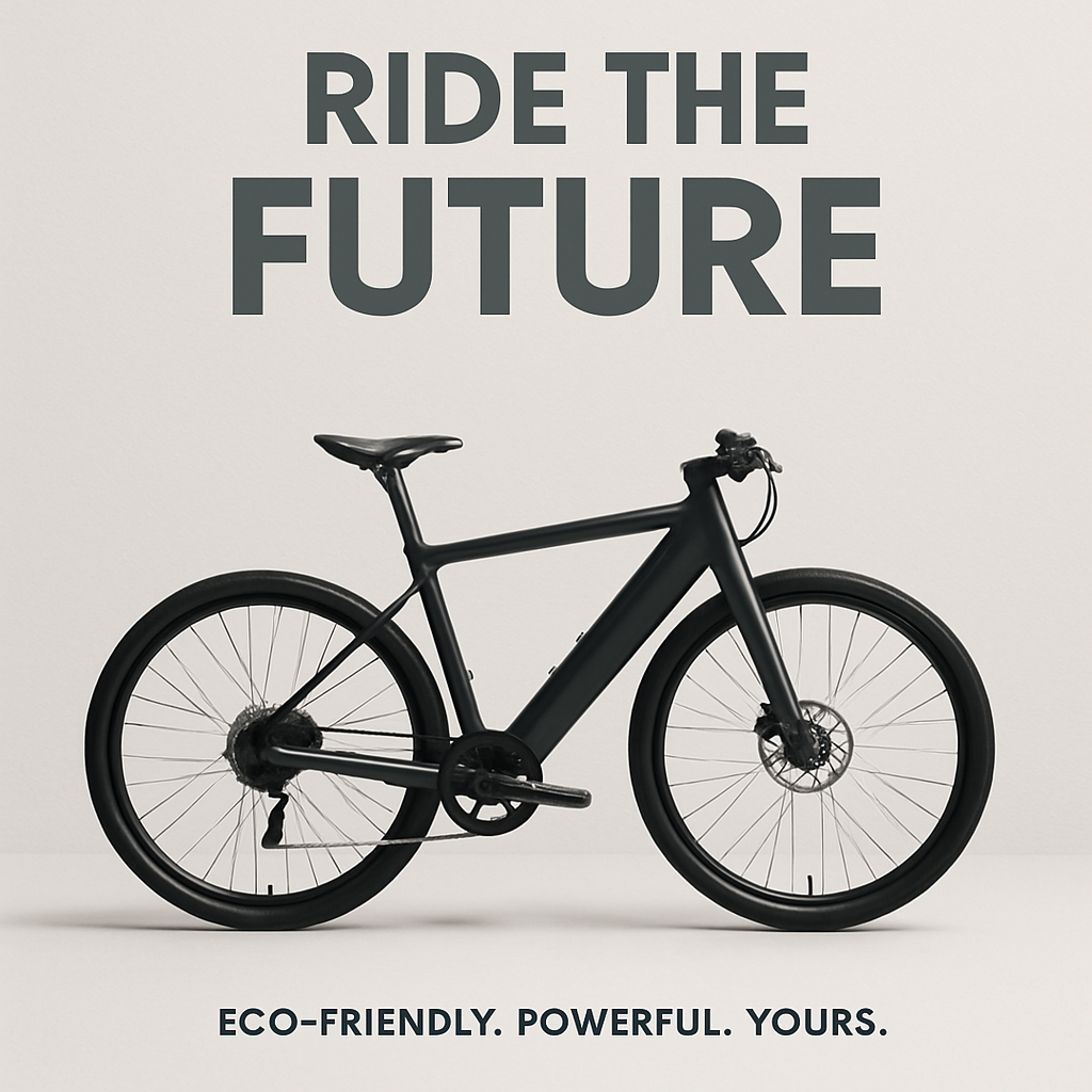 Modern Electric Bicycle Advertisement Featuring 'Ride The Future' Text Ads