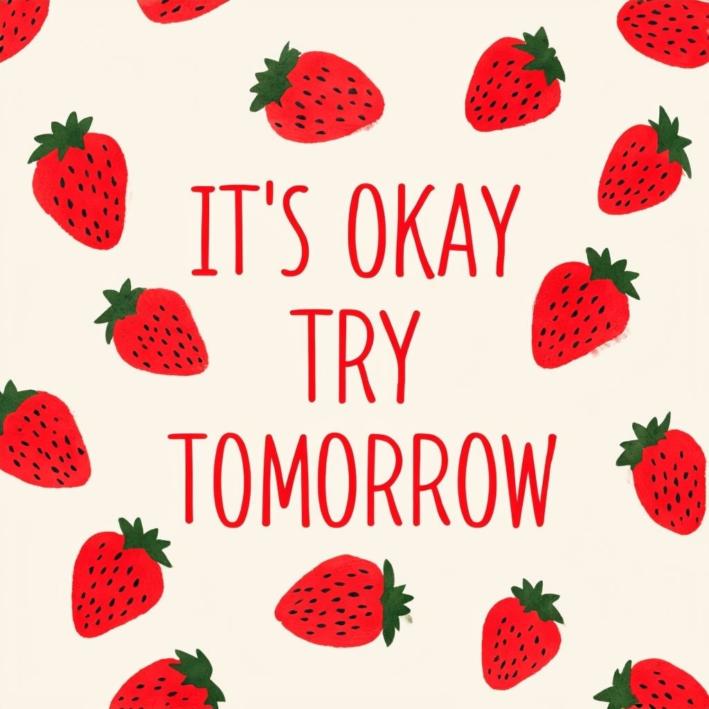 Whimsical Hand-Painted Strawberries with Motivational Message Social Media Post