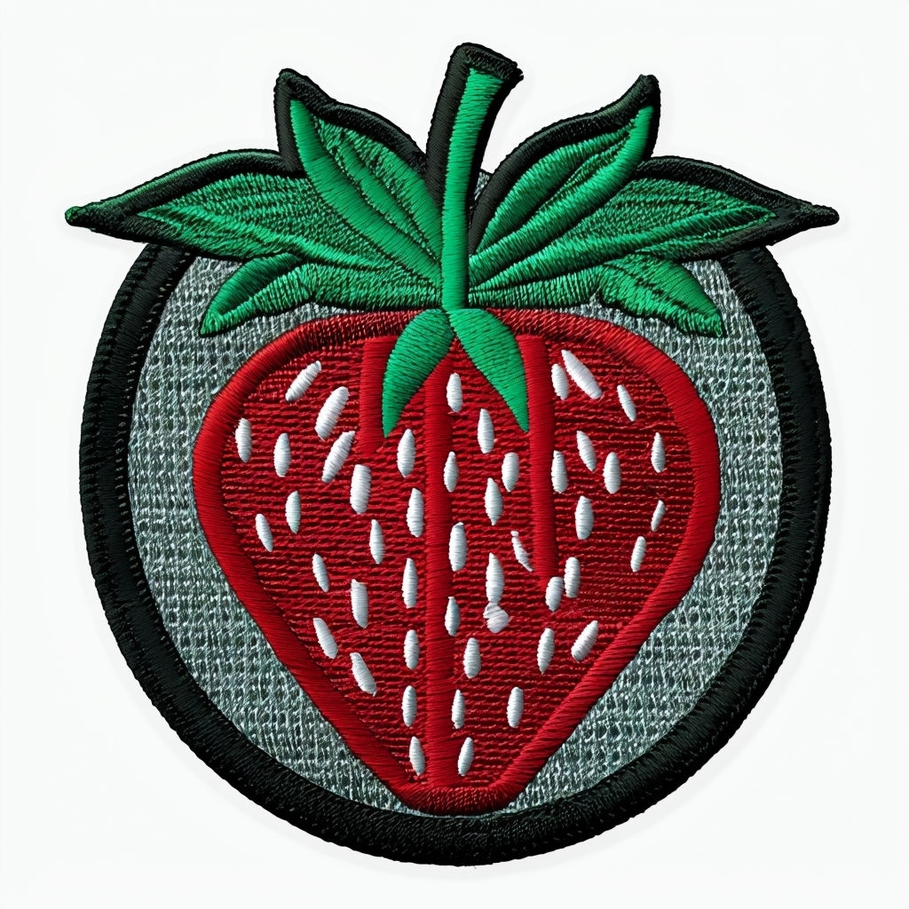 Stylized Strawberry Embroidered Patch Design for Hats