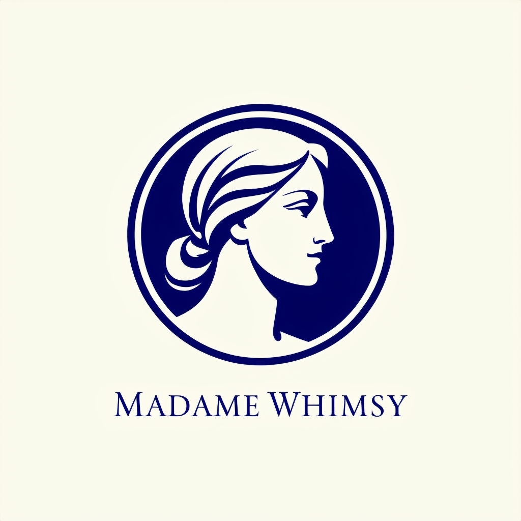 Minimalist Navy Blue Classical Profile Logo for Madame Whimsy Logo