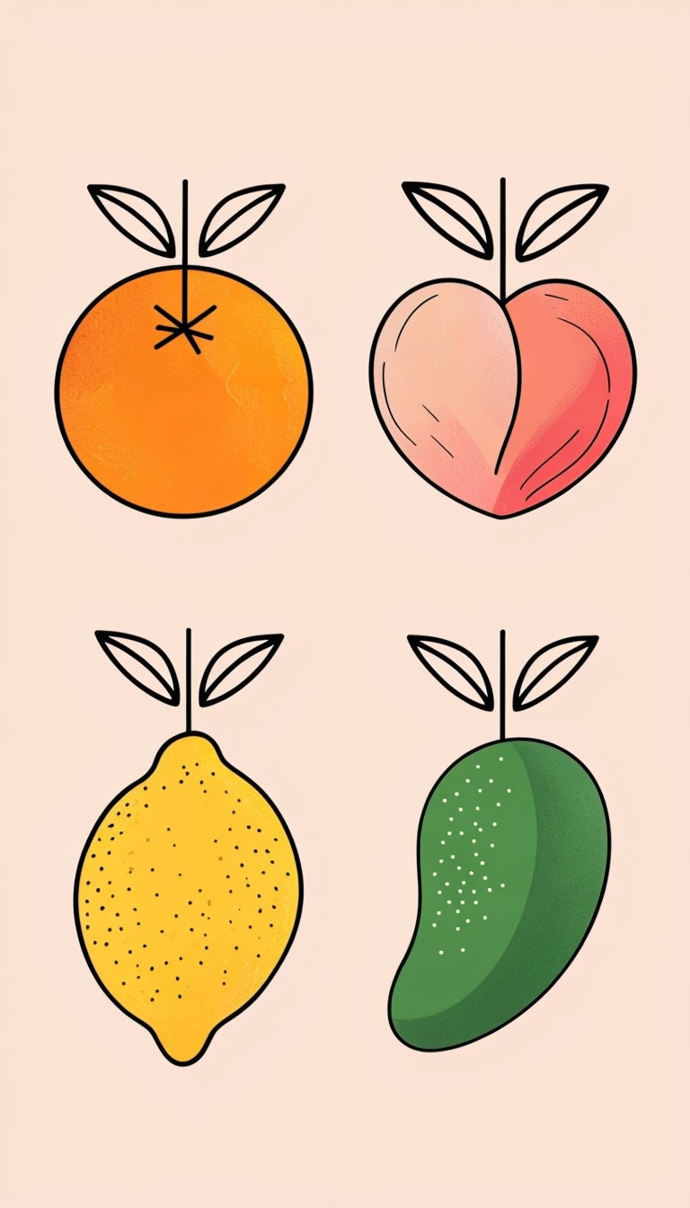 Stylized Minimalist Fruit Arrangement Illustration Phone Case Cover