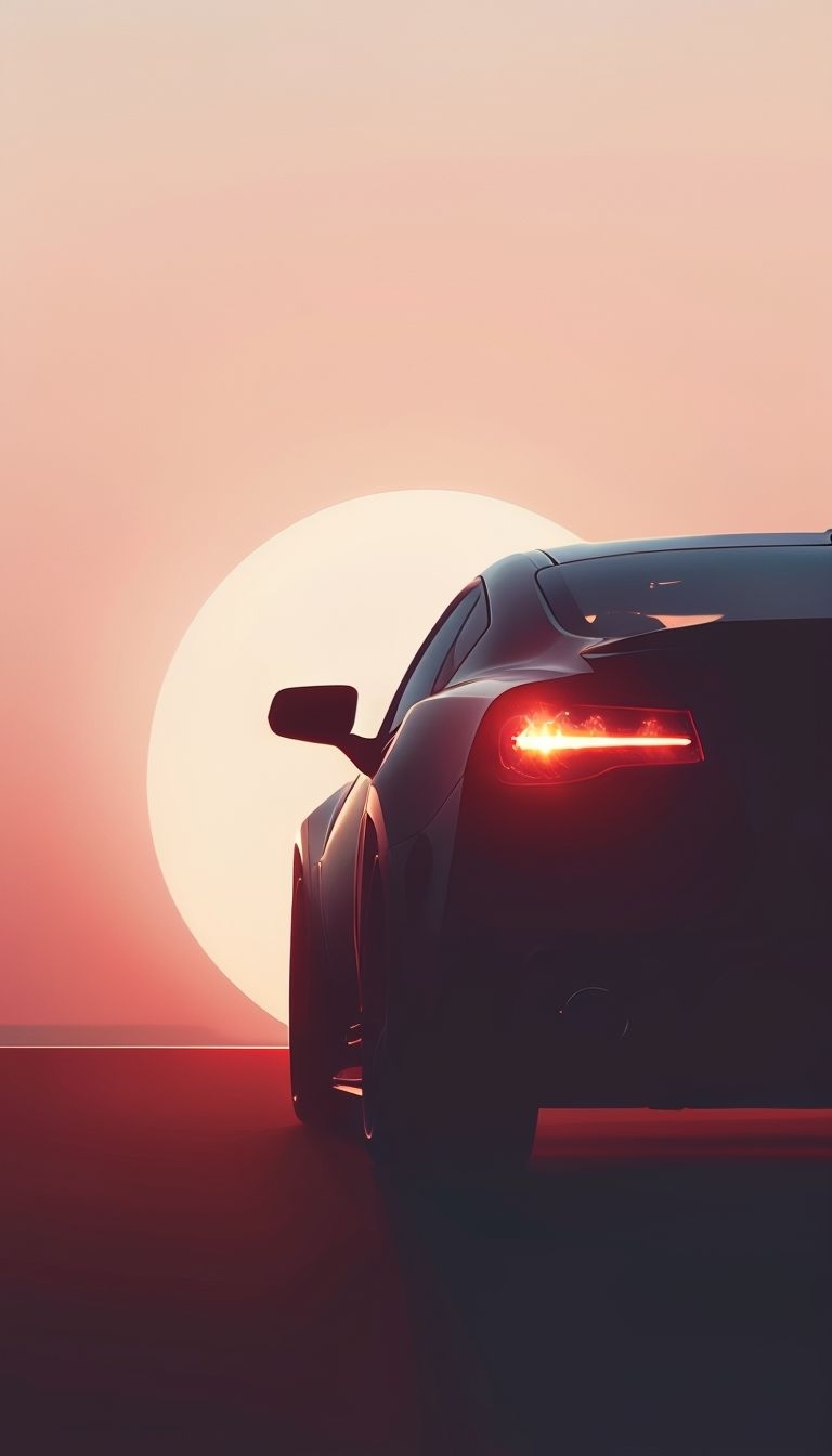 Sleek Black Sports Car Against Sunset Sky Digital Wallpaper