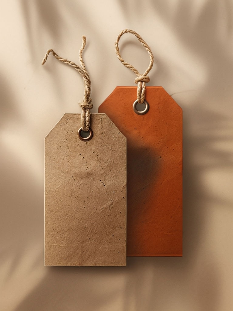 Earthy Artisan Garment Tags on Soft Sandstone Background Mockup