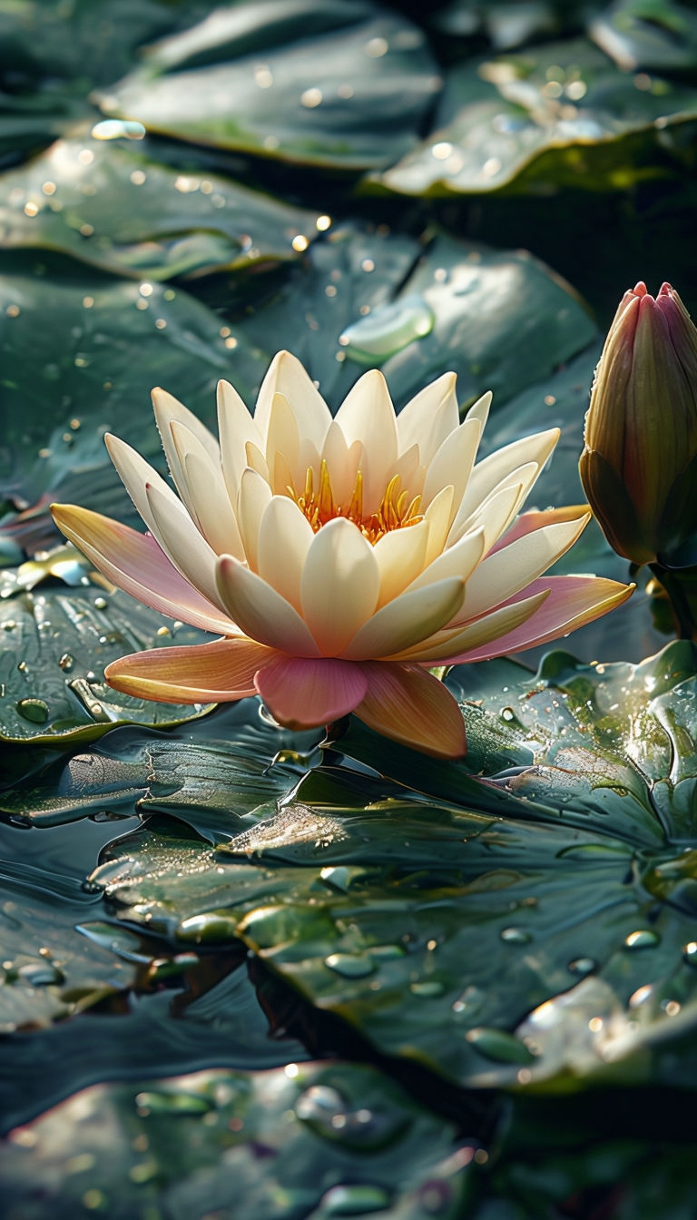 Serene Lotus Flower Pond Portrait Photography Art